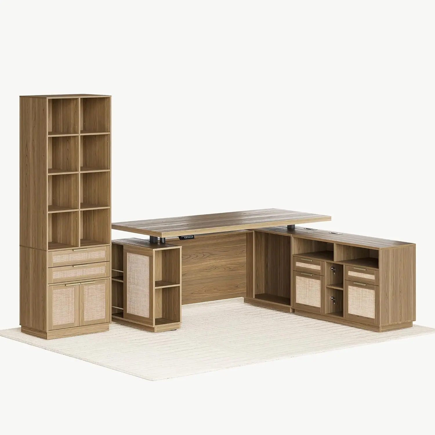 

Home Office Furniture Set, 70" Standing Desk with 4 Drawer File Cabinet and 73'' Bookcase, Executive Desk with, Customized