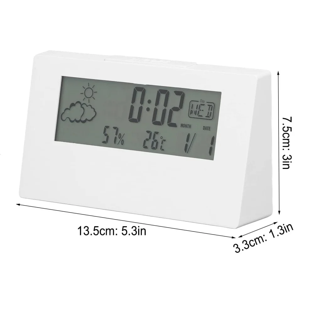 LCD Digital Alarm Clock Smart Night Light Alarm Clock Time Date Temp Humidity Display Bedside Battery Operated Desktop Clock