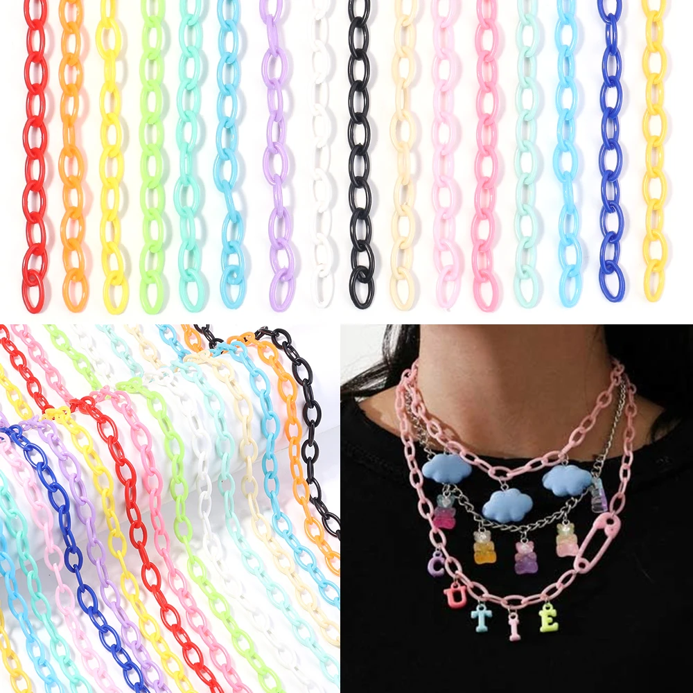 

5pcs Width 8mm Length 50cm Colorful Plastic Link Chain Lobster Clasp Keychains For DIY Jewelry Making Phone Chain Accessories