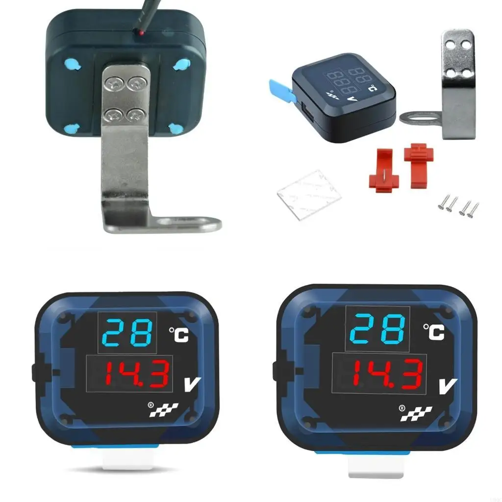 Thermometer Gauge LED Voltmeter USB Charging Port Motorcycle Handlebar Mounted New