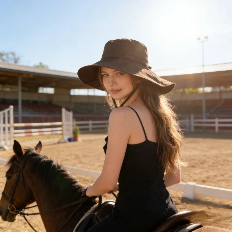 Sombrero de Goma Negra con Protección Solar para Mujer, para el Verano, con Protección UV Completa y Ala Ancha