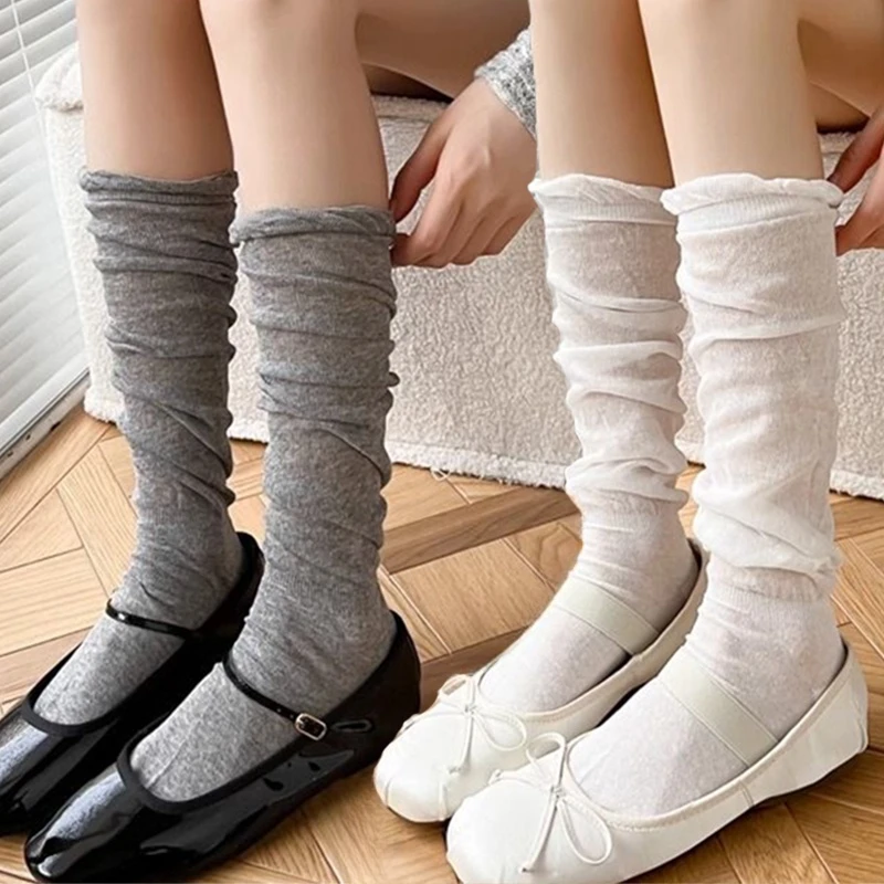 Medias negras y blancas de verano para mujer y niña, calcetines largos hasta el muslo, Leggings japoneses JK, disfraces sueltos finos, medias de Ballet dulces