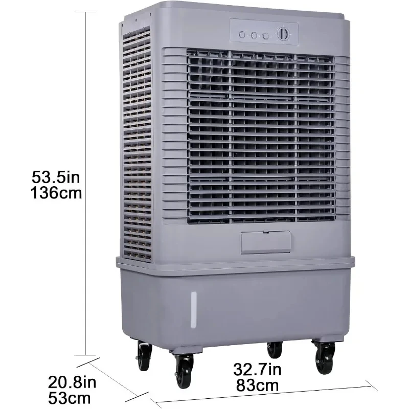 Refrigerador de ar evaporativo, 75L, 53 ", 20 galões tanque, 90 ° oscilação, 400W, 7 velocidades pântano, força industrial, refrigerador de ar