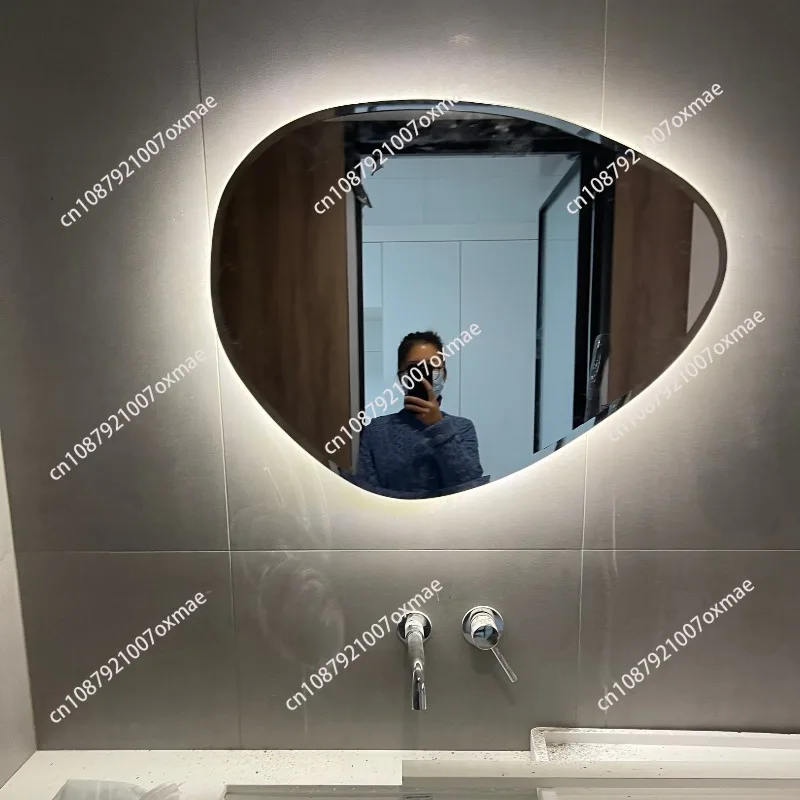 Special-shaped Bathroom Mirror with Lamp, Bedroom Makeup Mirror, Bathroom Wall Hanging Irregular Luminous Smart Mirror