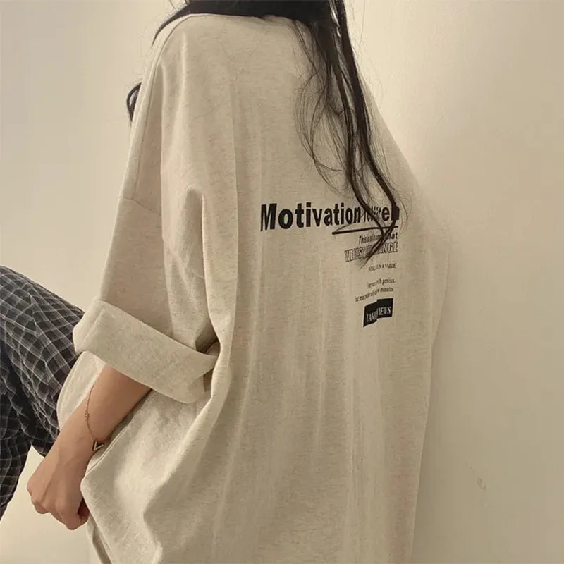 Women T-Shirts Short Sleeve 2024 Summer Fashion Letter Printed Pullover Tops Female Harajuku Streetwear Ladies Casual Loose Tees