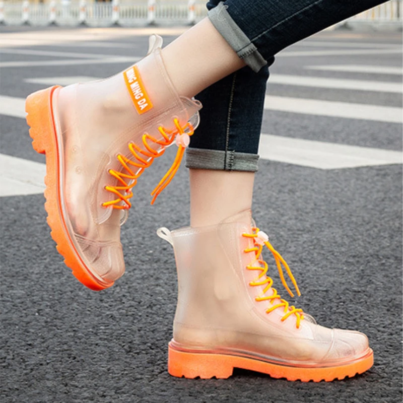 Rubber Shoes for Rain Woman Fashion Waterproof Work Rubber Boots Female Chunky Galoshes Garden Non-slip Water Shoes Footwear