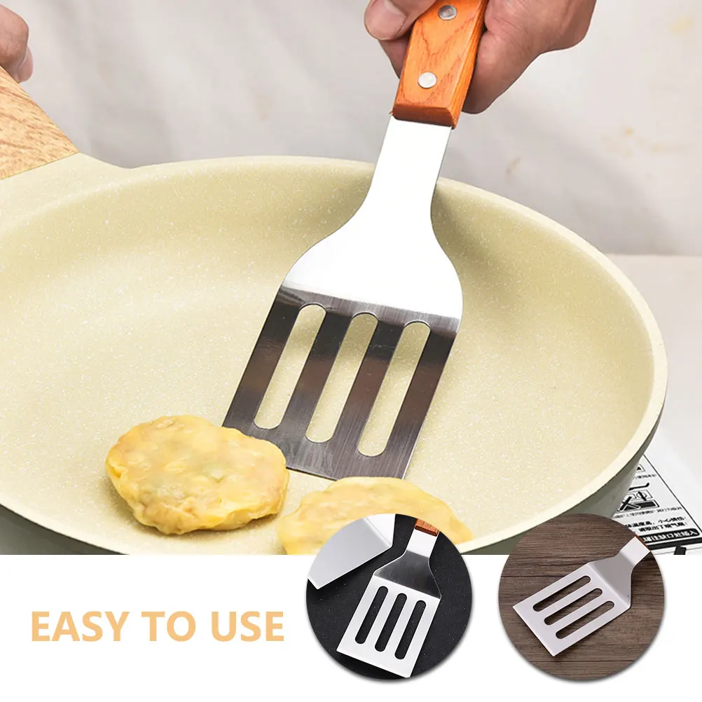 

Stainless Steel Grill Spatula Wooden Handle Flexible Non-Slip Kitchen Frying Spatula Steak Pancake Cooking Tool