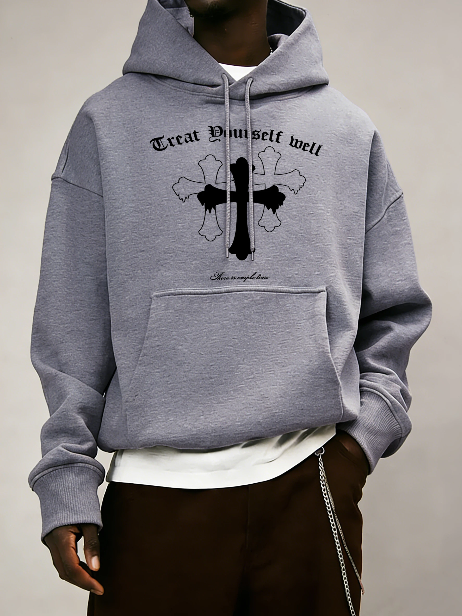 Creat Dourself Mell Printing Men Daily Youthful Hoodie 14 Color Oversized Top Autumn Fleece Streetwear Hip Hop Pocket Sweatshirt