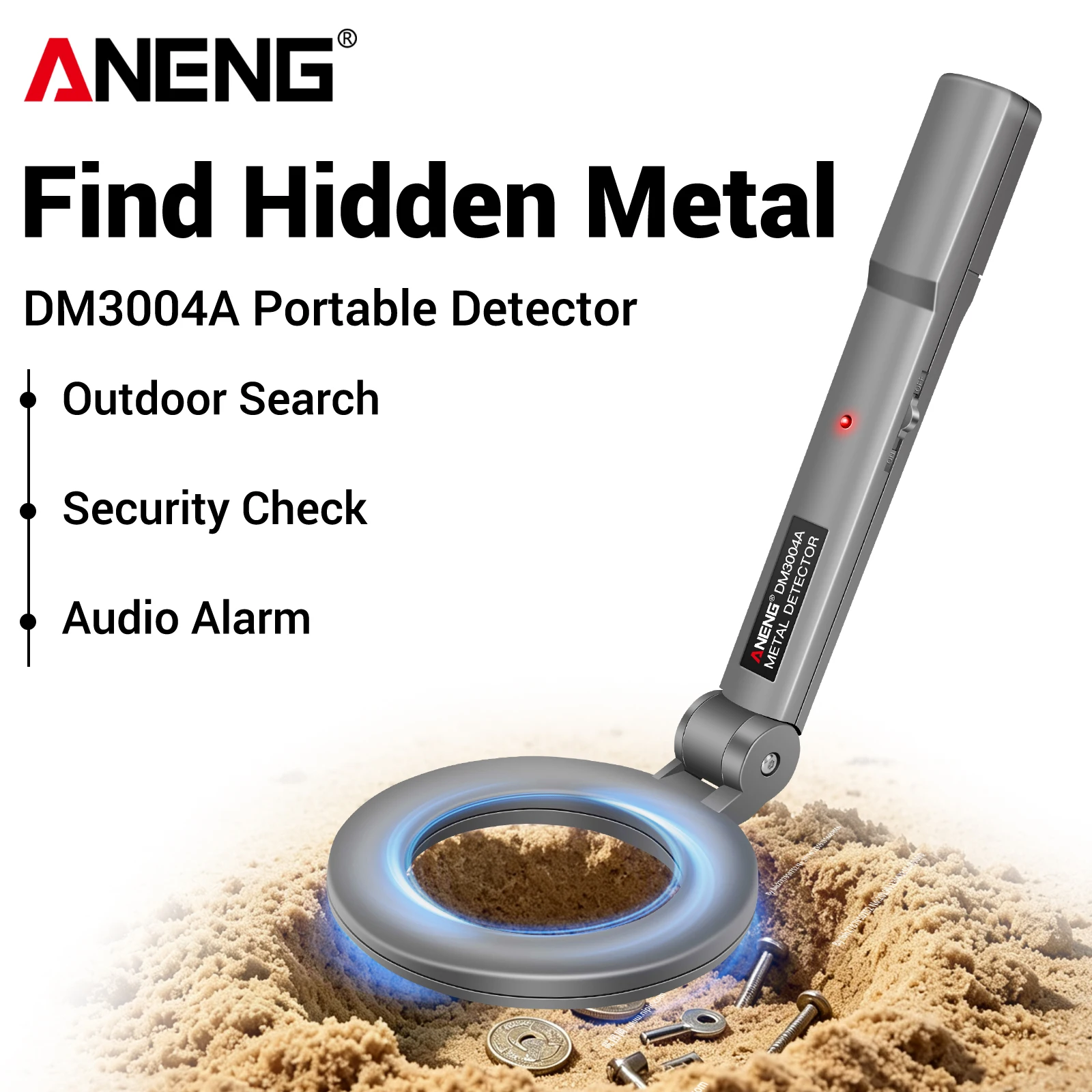 ANENG DM3004A Handheld Metal Finder Beep Alarm High Sensitivity Ferrous Non‑ferrous Metals Treasure‑Hunting Security Check Tool