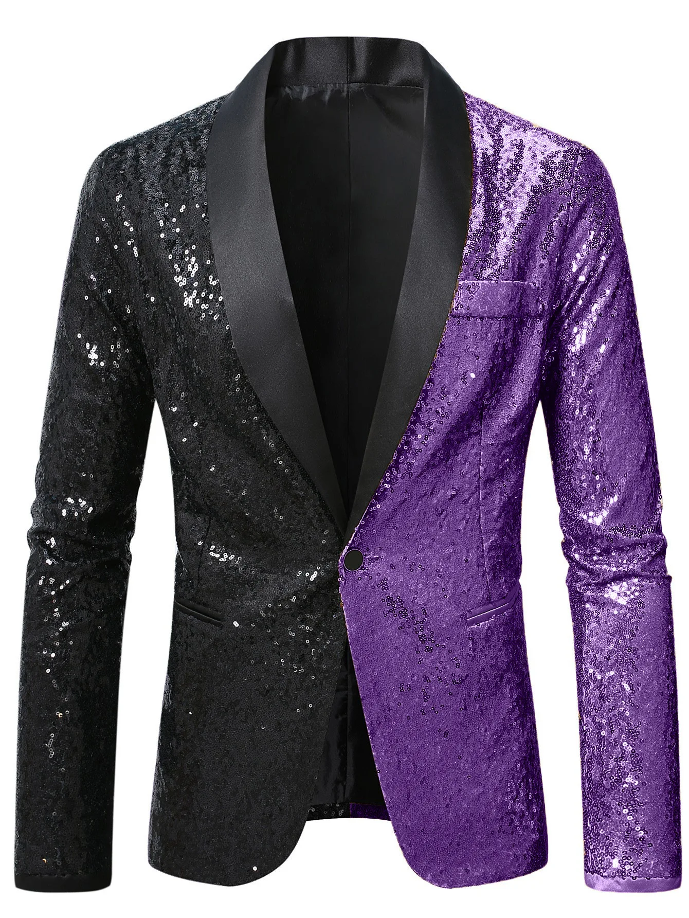 Blazer met lovertjes voor heren Banket Podiumvoorstelling Glanzend pak Nachtclubzangeres Prestatiepak Coloblock Patchwork
