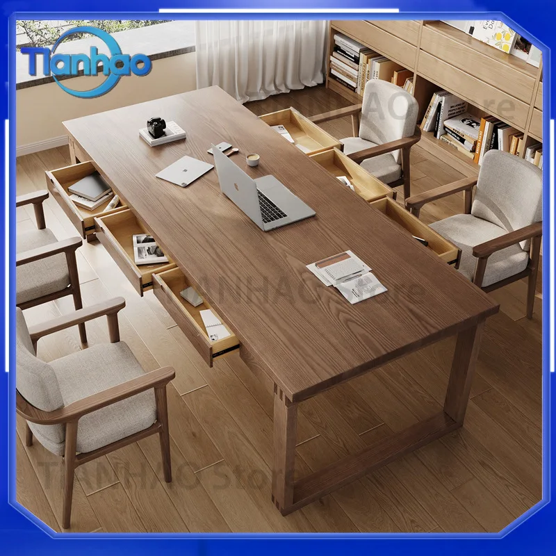 Solid Wood Desk with Drawer for Home Office Use Long Computer Desk for Study Calligraphy Writing and Workstation