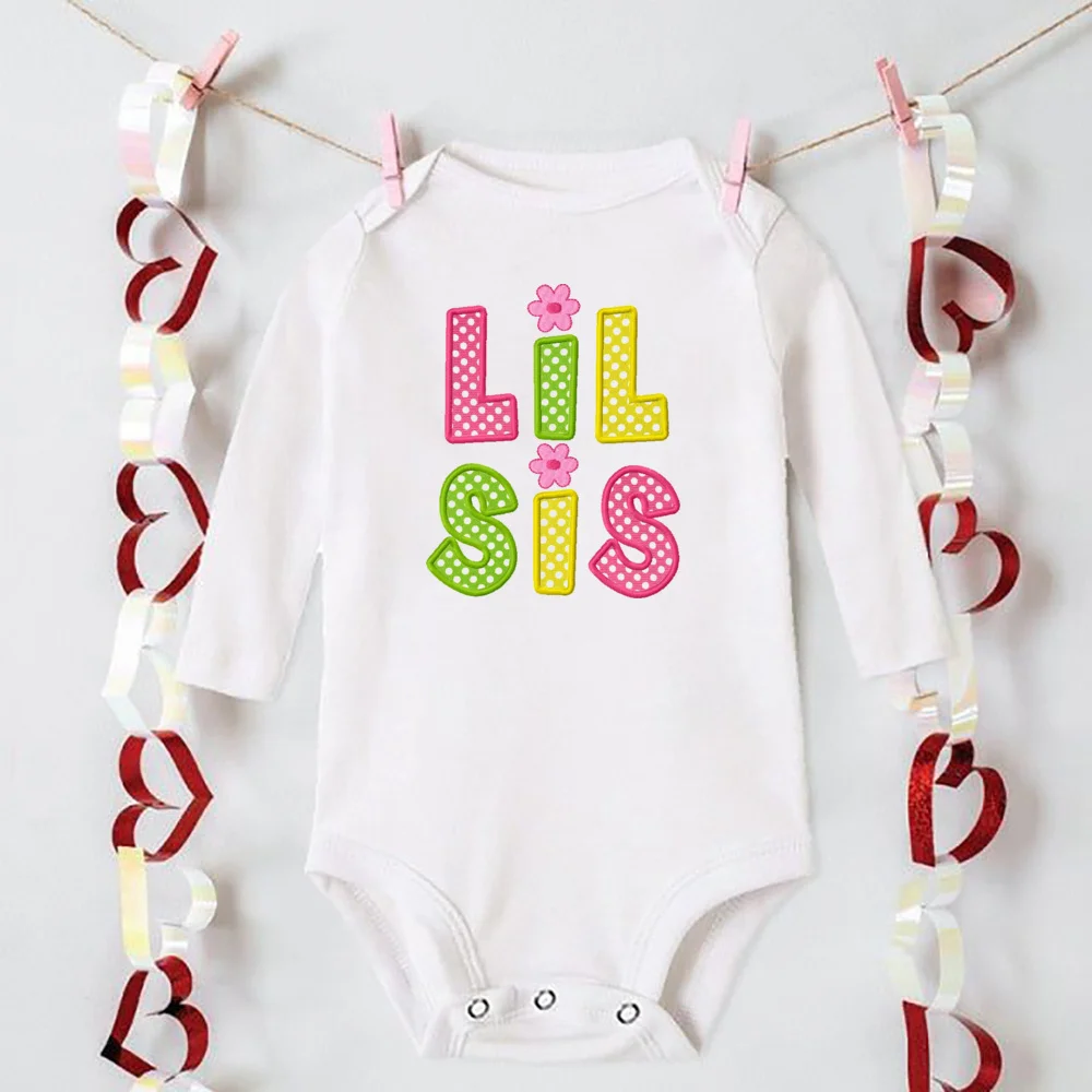 

Lil Sis Print Baby Girls Bodysuit Long Sleeve Comfy Girls Romper Crew Neck Loose Round Neck Jumpsuit Best Gift To Infant