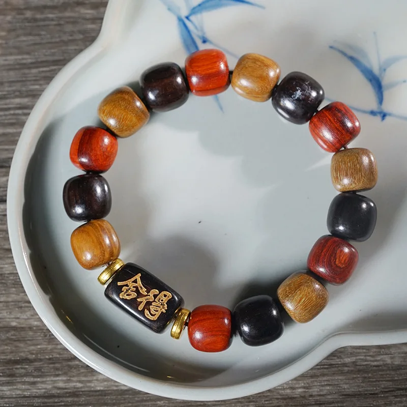 Old-style multi-bead bracelet made of red , black , green sandalwood, suitable for both men and women, a