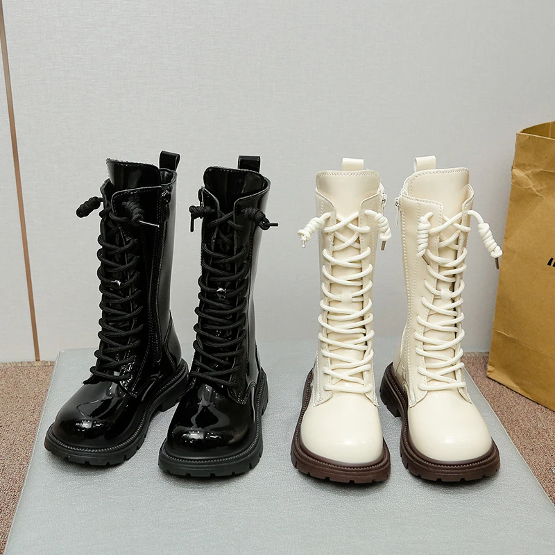 

Children's Long Boots 2025 Autumn Winter Plush Warm Comfortable Anti Slip British Style High Boots Zipper Girl Princess Boots