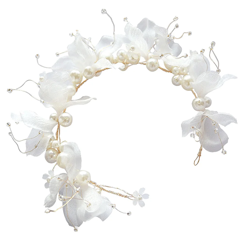 1 قطعة اكسسوارات الشعر الزفاف اللؤلؤ عقال القماش الأبيض زهرة الزفاف خوذة حفلة موسيقية أنيقة الزفاف عقال #3
