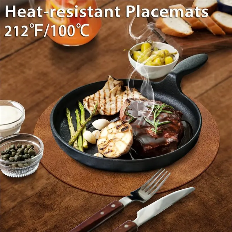 

A96I-подставки для чая, круглые салфетки, набор из 8 моющихся водонепроницаемых ковриков для стола, протираемые коврики из искусственной кожи для кухни, столовой R