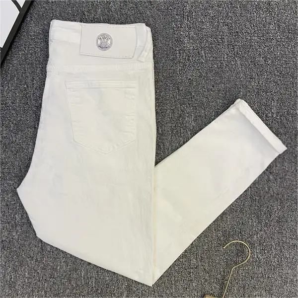 Classic White Cotton Solid Jeans Men's Slim-Fit Small Feet Casual Korean Trendy Versatile Black White Boyfriend Skinny Pants