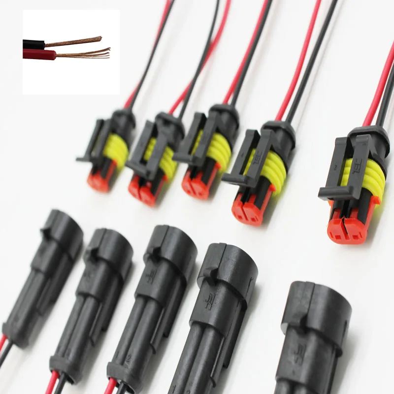 16cm 5 Setes 2 Pin Way Sealed Waterproof Electrical Wire Connector Plug Set Auto Connectors With Cable Factory Online Wholesale