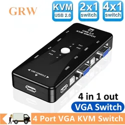 4 Port KVM Switch 4 In 1 Out USB VGA KVM Switches For Printer Mouse Keyboard Pendrive 1080P Share Switcher 2 x1/4 x1 VGA Switch