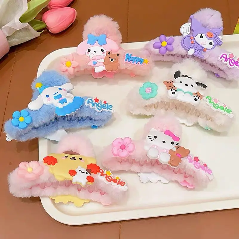 New Cartoon Sanrio Hello Kitty Claw Clip New Large Cartoon Shark Clip Laurel Dog Fluffy Hair Clip Girl Cute Accessories Gift Toy