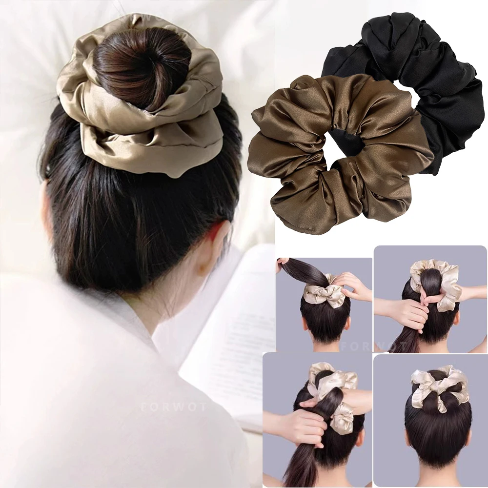 Large Solid Silk Elastic Hair Band Rope Tie Korean Women Girls Ponytail Hair Curlers Hair Styling Tools Fashion Hair Accessories