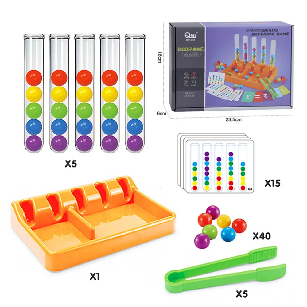 Bolas de arcoíris Montessori para niños, juguetes educativos de clasificación, tubo de ensayo, juego a juego, números, Color, matemáticas, Ayuda de aprendizaje para niños pequeños