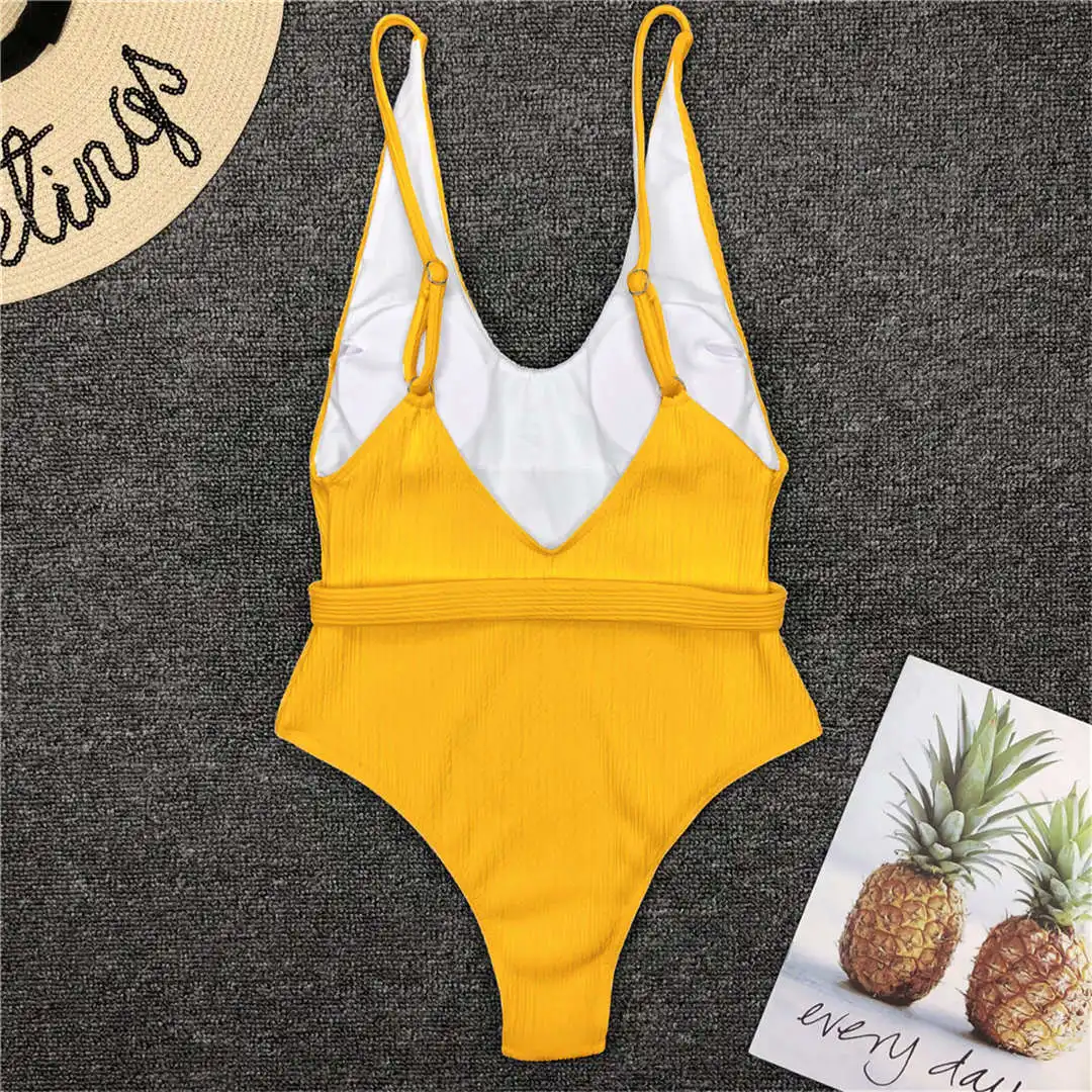 6 Farben, sexy Damen-Badeanzug, gerippt, mit hohem Beinausschnitt, einteiliger Badeanzug für Damen, mit Gürtel, Badebekleidung, Monokini, Damenmodell V1159SW. – Detail 36