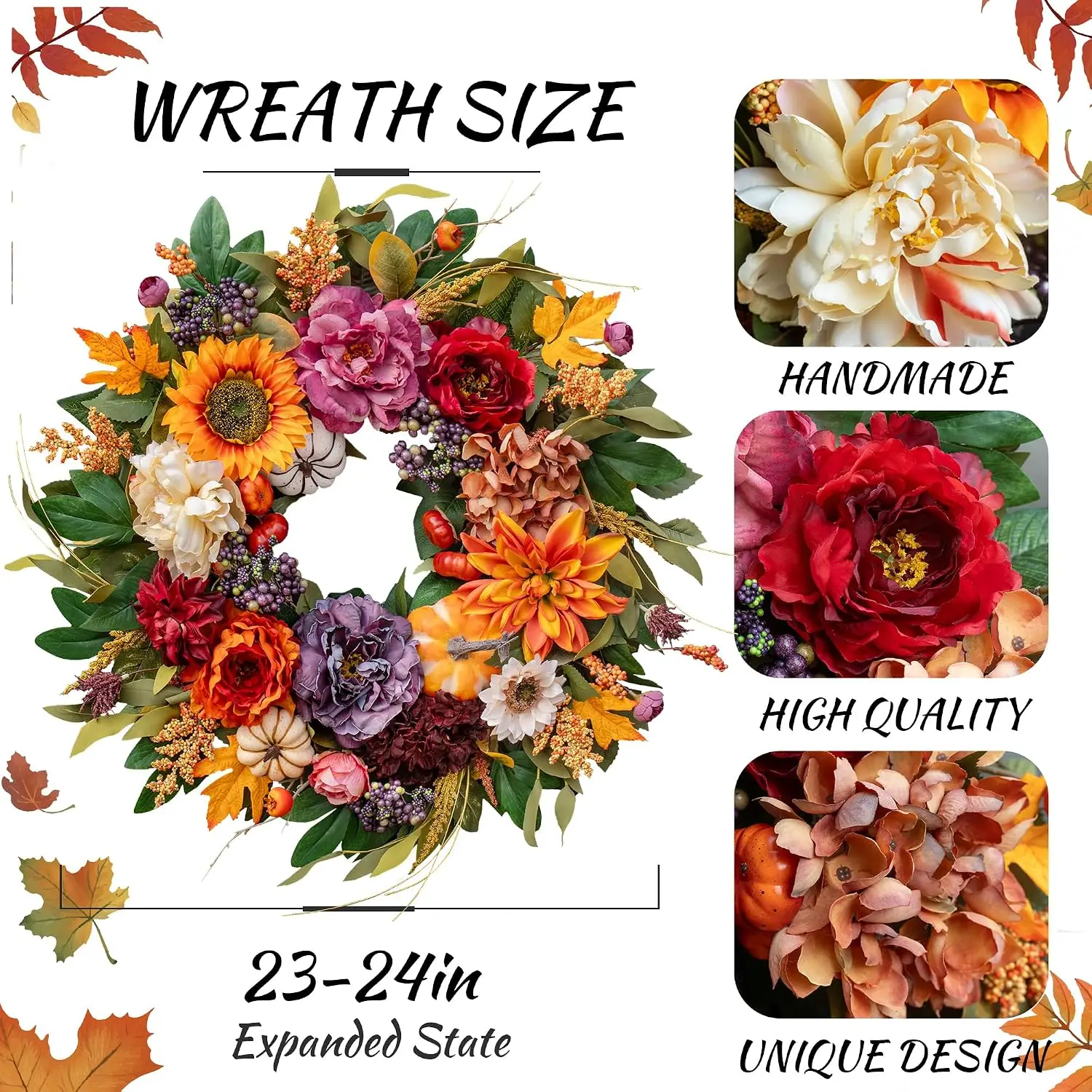 Autumn Wreath Front Door Porch Harvest Decor 24 Inch