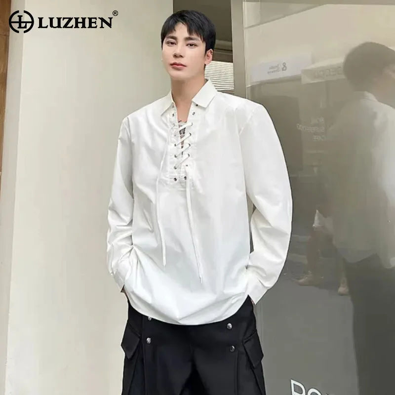 LUZHEN Cross Long Original Sleeve Drawstring Design 2026 New Sweatshirt Men Stylish Elegant Loose Solid Color Casual Tops JY8612