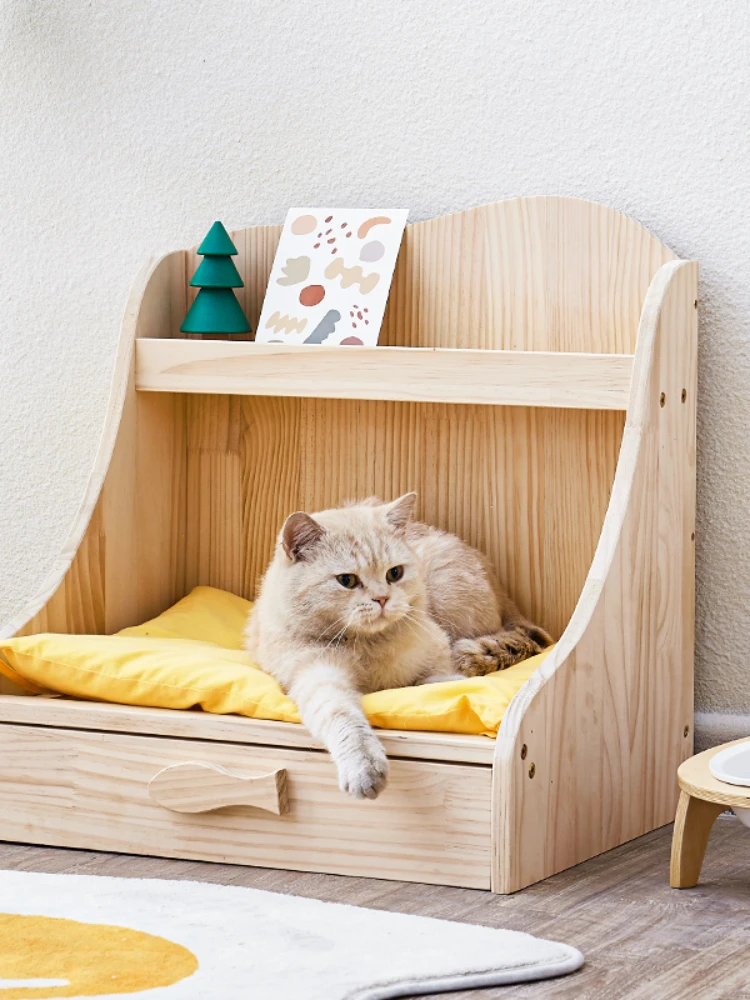 Wyj Solid Wood Cat Nest Pet Bed Cat Bunny Four Seasons Universal Ground Clearance Felt Cat Bed