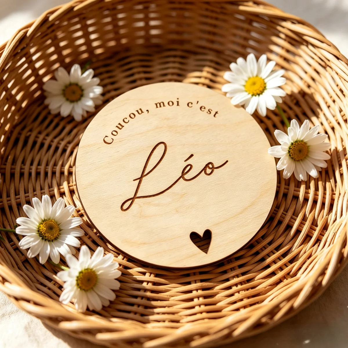 Custom Baby Name Round Wooden Sign Personalized Heart Cutout Birth Announcement Plaque Newborn Photo Prop Baby Shower Gift