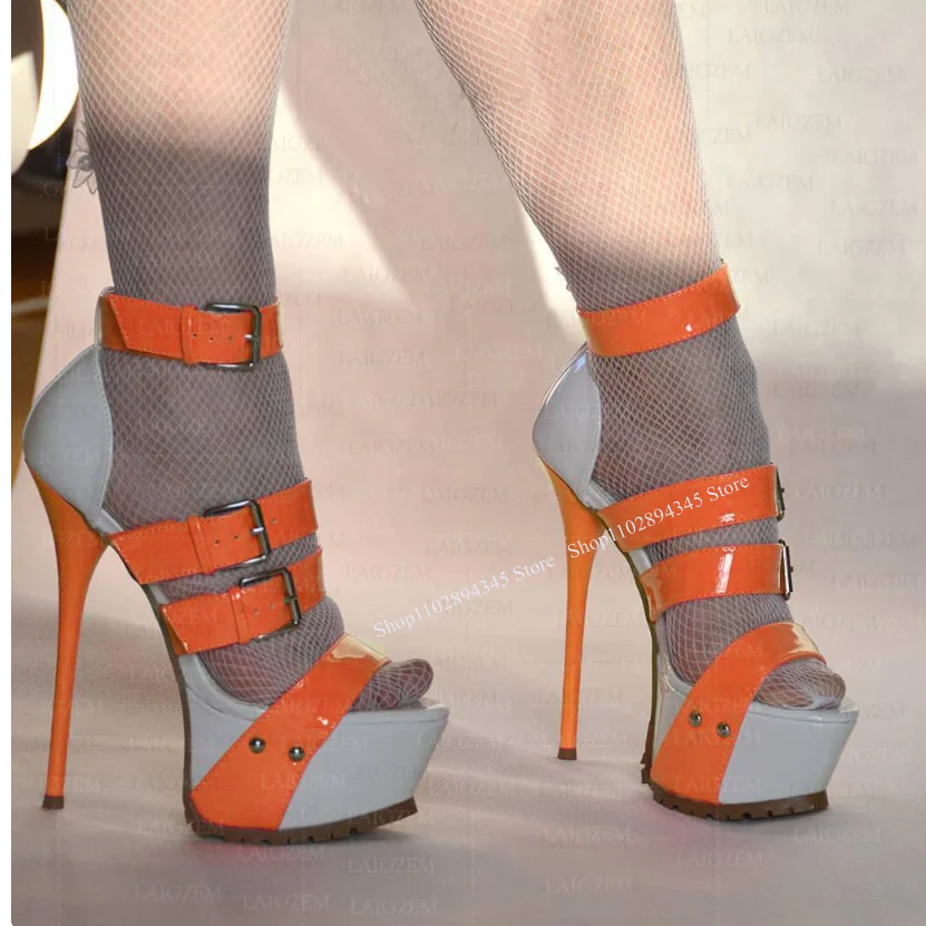 Blue Platform Buckle Sandals Thin High Heel Cover Heel Fashion Sexy 2025 Summer Casual Big Size Woman Shoes Zapatillas Mujer