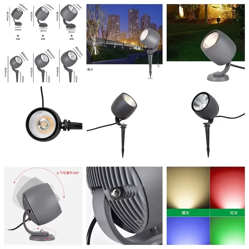 Hot Sale IP65 10W 20W 30W AC Die-Casting Aluminum Outdoor Spotlight LED Garden Spike Lights for Outdoor Lighting