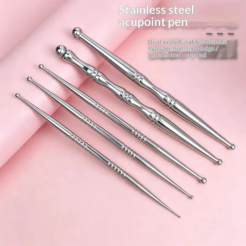 Acupuncture Stick Double Head Face Massage Tool Stainless Steel Acupressure Pen Ear & Body Acupoint Probe For Muscle Relie