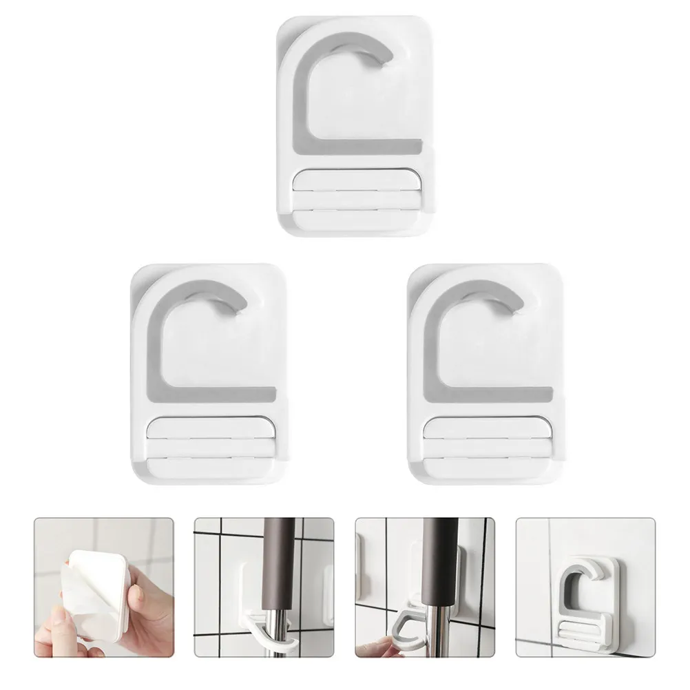 3Pcs Hanging Hook Multifunctional Punch-Free Mop Holder Heavy Duty Broom Clip for Home Office Restaurant Hotel Organizers
