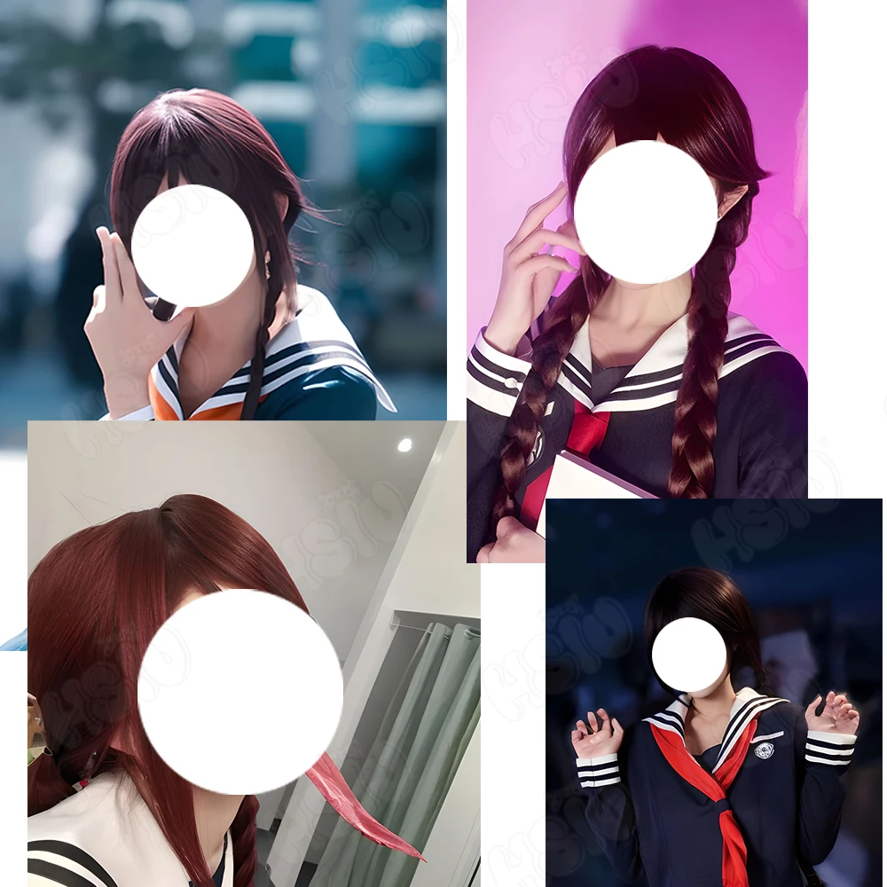 Fukawa Toko Cosplay Wig Fiber synthetic wig「HSIU」fuchsia Long Wig+Wig cap Game Danganronpa Fukawa Toko Cosplay Wig