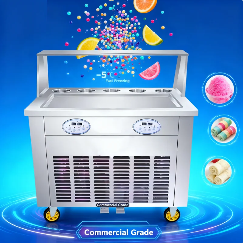 Commercial Thai Style Ice Cream Roll Forming Electromechanical Large Flat Bottomed Pan Stir Fried Yogurt Machine