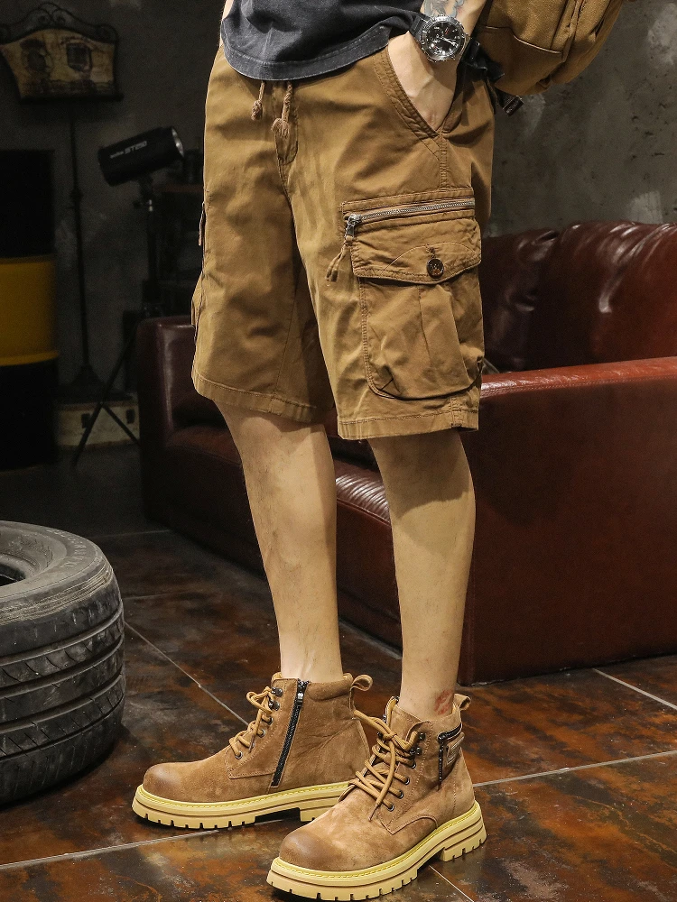 

American Retro Functional Sle Men's orts Summer Trendy Loose Beach Casual Five-Quarter Pants Workwear Straight Leg Jeans