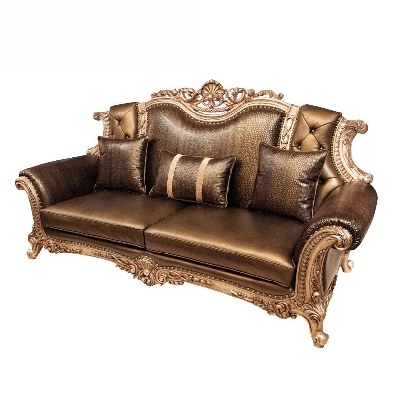 European solid wood sofa, leather French neoclassical 123 sofa combination Italian villa living room furniture