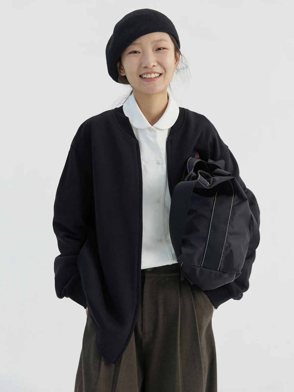 

Бейсбольная куртка свободного кроя для женщин, повседневная, из смесового хлопка, с длинными рукавами, на молнии, с воротником-стойкой, верхняя одежда 2D509C