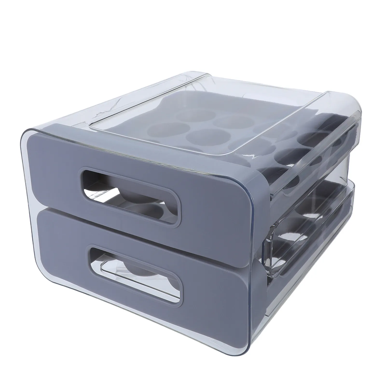 32-Grid Transparent Plastic Egg Case Drawer Type Storage Box for Refrigerator Stackable Fresh Egg Holder Organizer