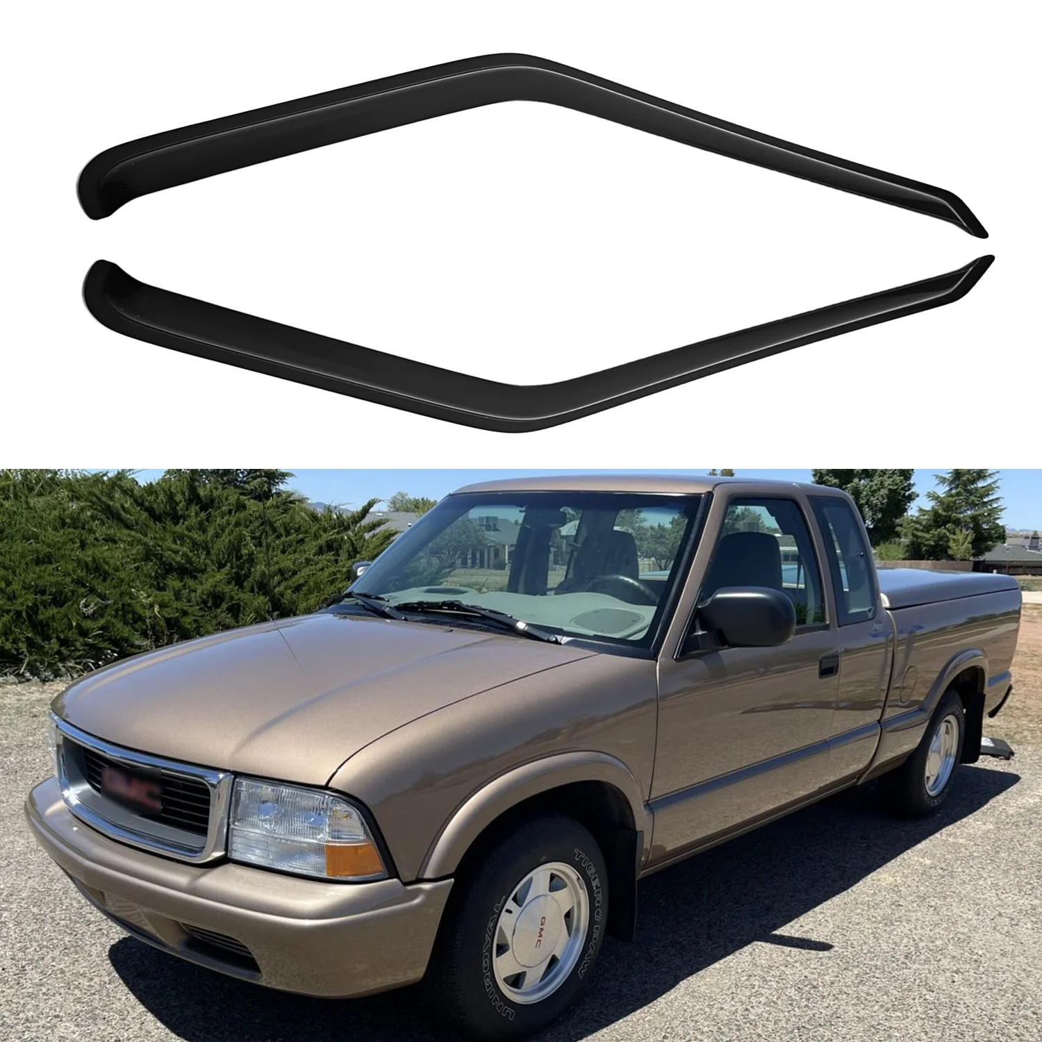 

For Chevrolet S10 2-Door Regular Cab 1994-2003 / GMC Sonoma 2-Door Regular Cab 1994-2003 Tinted External Wind Deflectors 2pcs Set No Rain Gutter 1.5MM