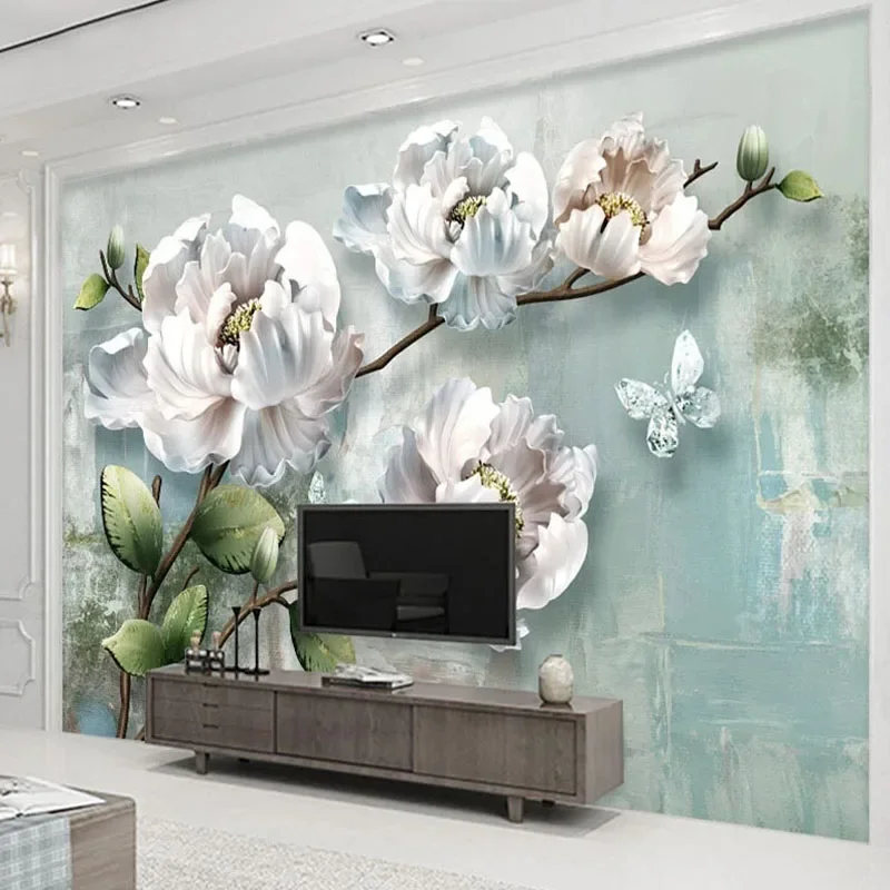 

Custom Size 3D Stereoscopic Embossed Flower Photo Mural Wallpaper Waterproof Living Room Bedroom TV Background Wall Home Decor