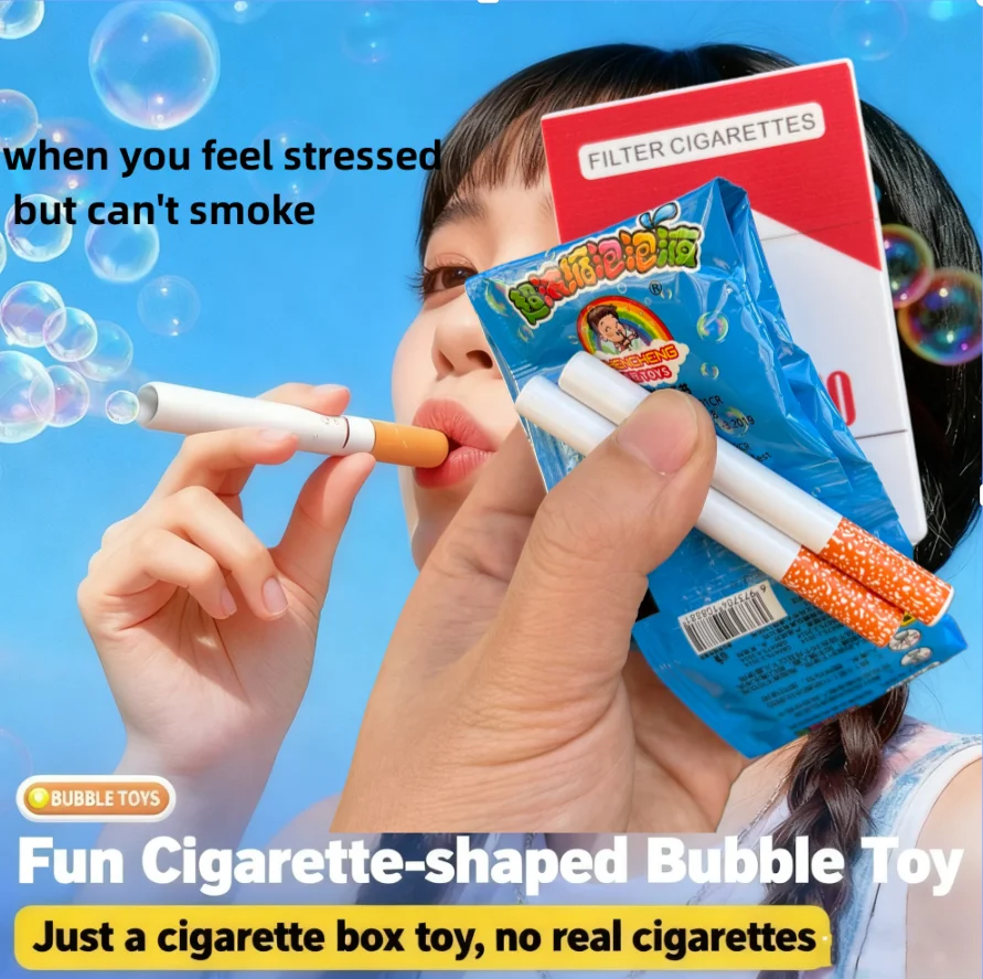 Funny Fake Cigarette Bubble Toy– No Tobacco! Realistic Pack Design with Bubble Liquid Inside. Great Prank Gift for Teens&Adults!