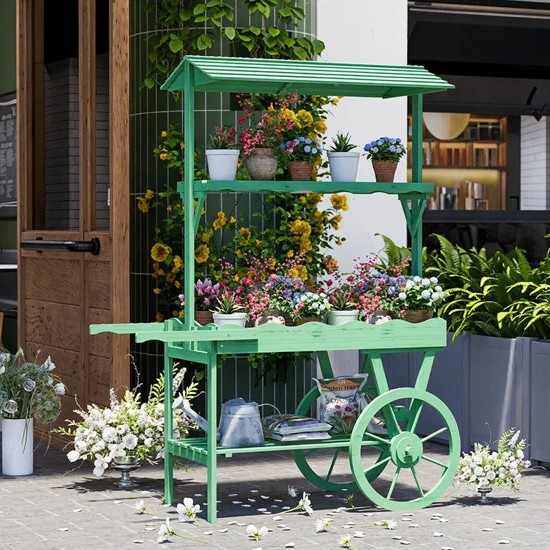 

Solid wood multi-layer shelf outdoor stall cart garden homestay shopping mall display beautiful things