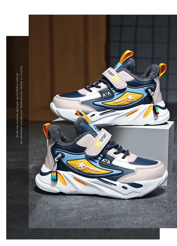 Leichte, mit Fleece gefütterte Winter-Sneaker für Kinder, Jungen und Mädchen, warme, rutschfeste Freizeitschuhe für den Außenbereich, bequeme Sportschuhe für Kinder. – Detail 12