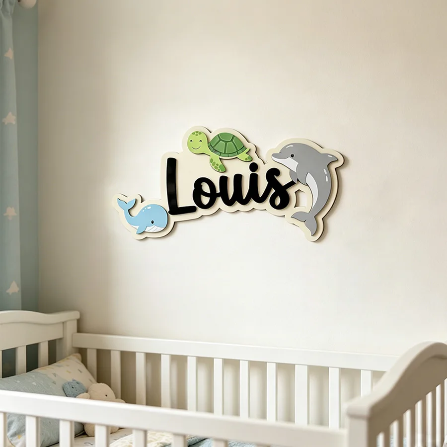 1pc wooden multi-color double-layer surname brand, custom name, suitable for children's rooms and birthday gifts