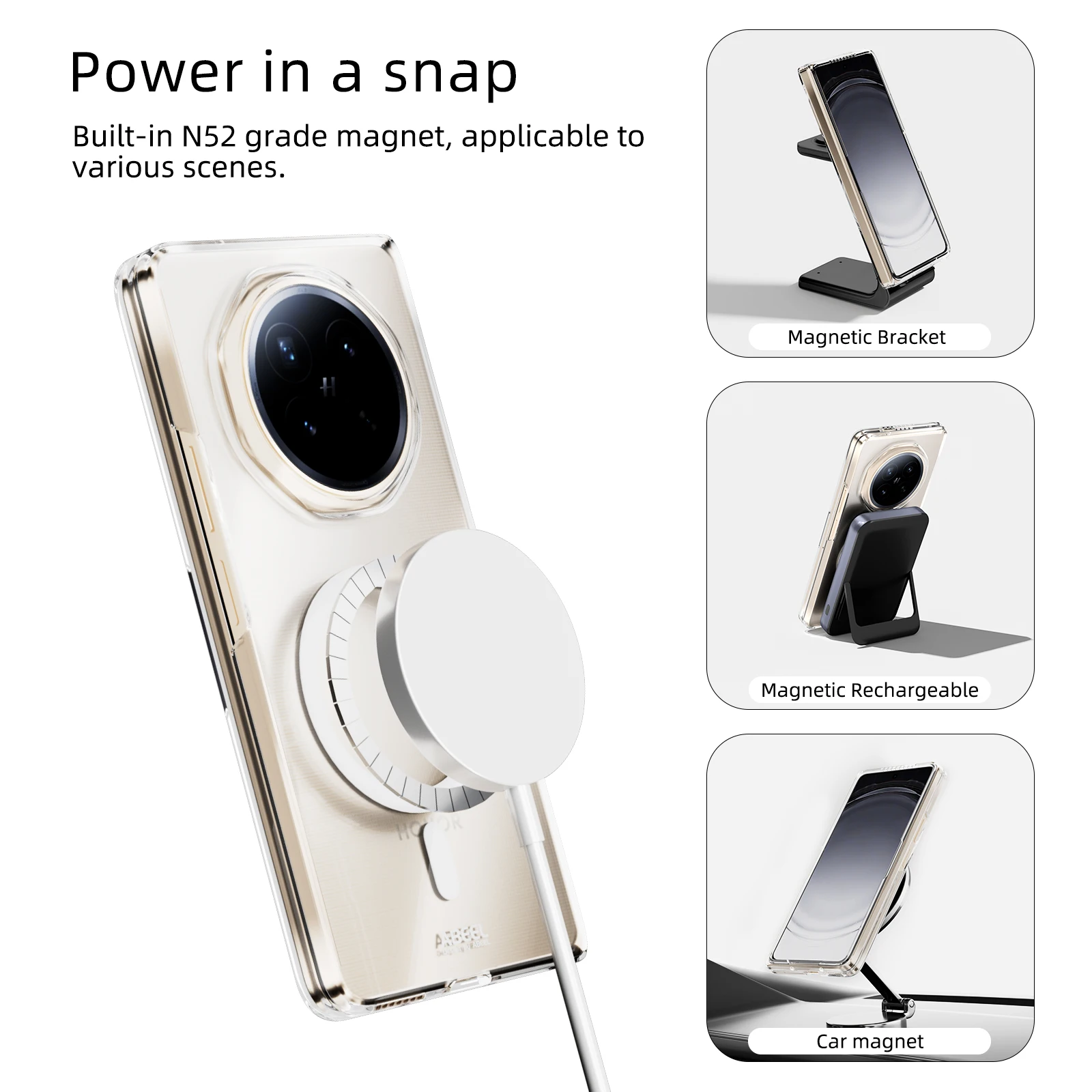 Magnetyczne, przezroczyste, twarde etui na telefon Honor Magic V6 V5 VC3 V2 VS2 VS3 V Flip 2, kompatybilne z MagSafe, odporne na wstrząsy, odporne na zarysowania, ultracienkie, wykonane z PC. — zdjęcie produktu 2