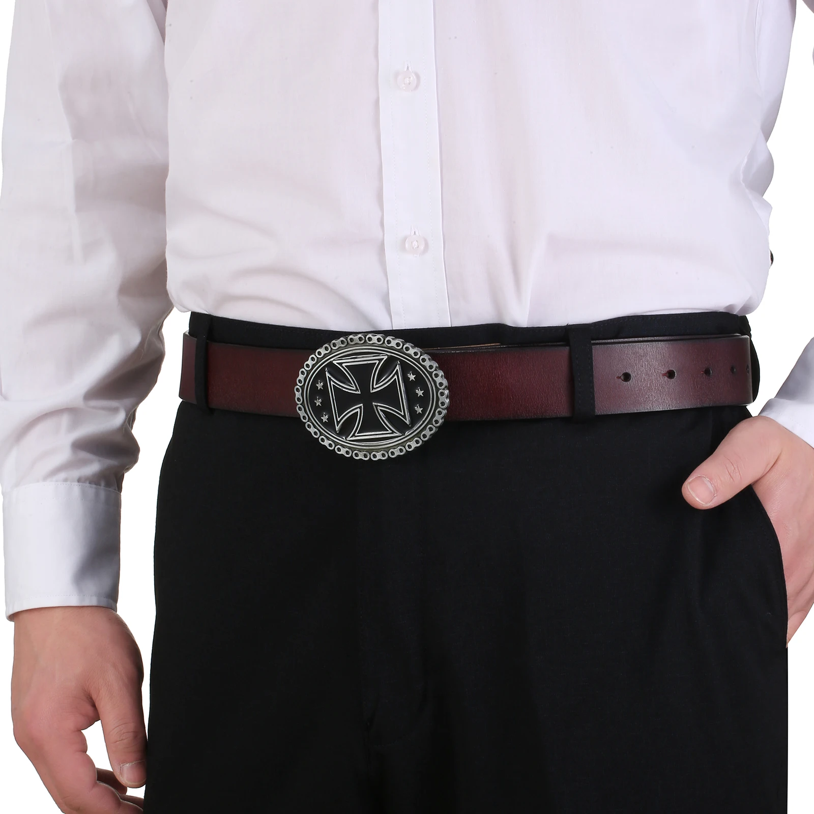 Western cowboy zinc combined religious belief cross prayer attitude buckle with leather belt men's all-match leather belt