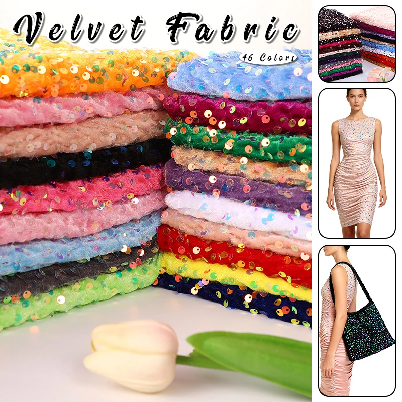 

0.9x1.3M Velvet Sequin Fabric For Evening Dress Shining Reflective Elastic Glitter Fabric Wedding Decoration Clothes Material